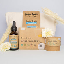 Charger l'image dans la galerie, Coffret de soin avec trois produits d'origine naturelle pour peau sèche