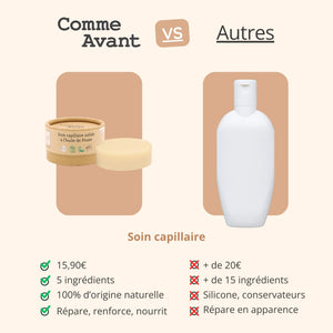 concurrent soin capillaire solide à l'huile de prune comme avant