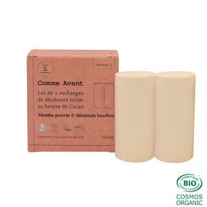 Recharge de 2 déodorants solides Géranium Bourbon & Menthe poivrée