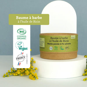 labels baume à barbe solide à l'huile de ricin comme avant