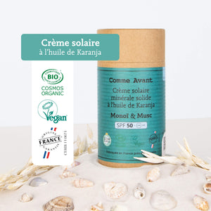 labels crème solaire spf50 solide comme avant
