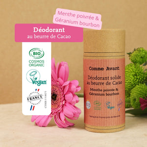Labels déodorant menthe et géranium comme avant