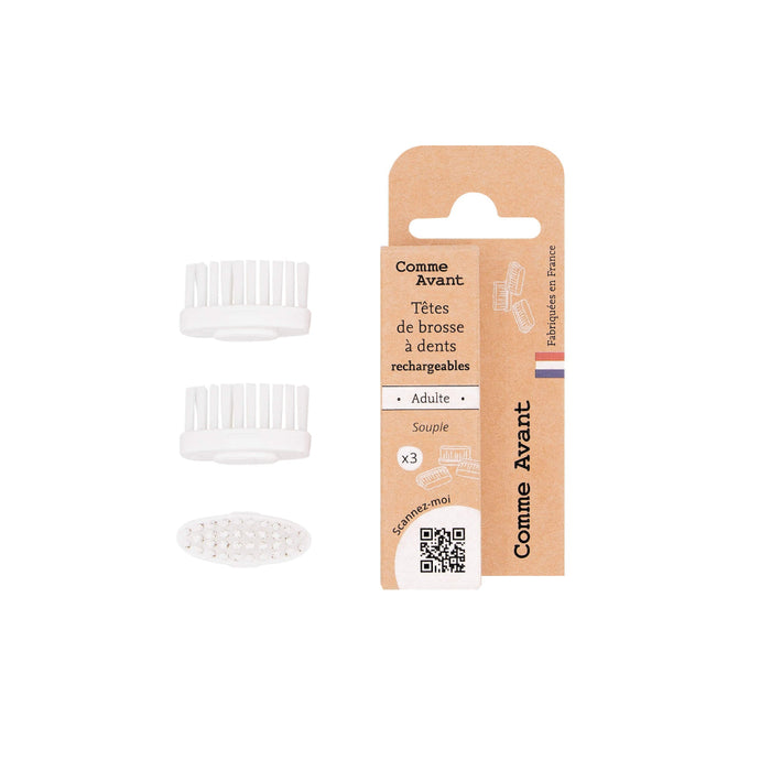 Lot de têtes pour brosse à dents rechargeable Lot de 3 têtes - Souple Brosse à dents en bois rechargeable
