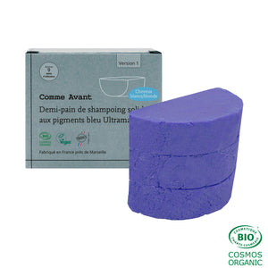 Shampoing solide cheveux blonds blancs aux pigments bleu Ultramarine - Version 1